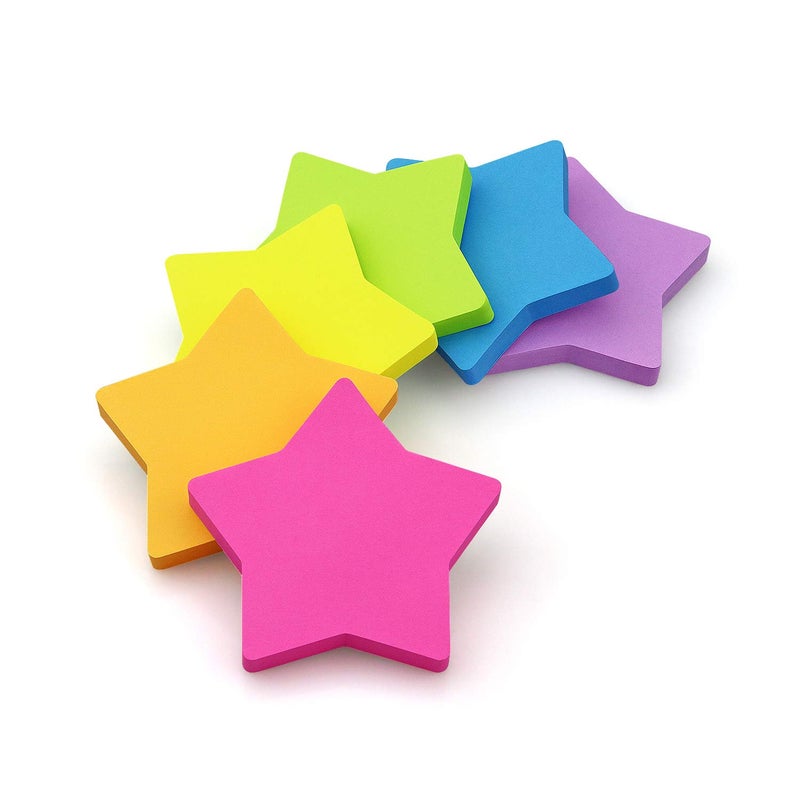 SIMONA Star Shape Sticky Notes 6 Color Bright Colorful Sticky Pad 75 Sheets/Pad Self-Sticky Note Pads (6 Pads) - Image 3